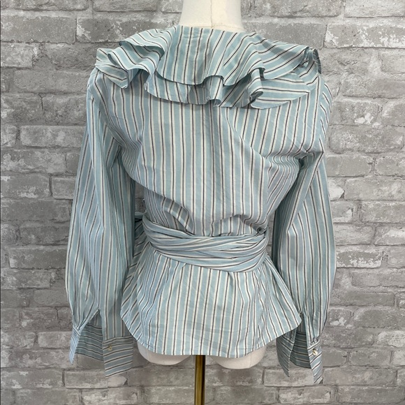 Ralph Lauren blue and white striped ruffle wrap blouse - Picture 4 of 6